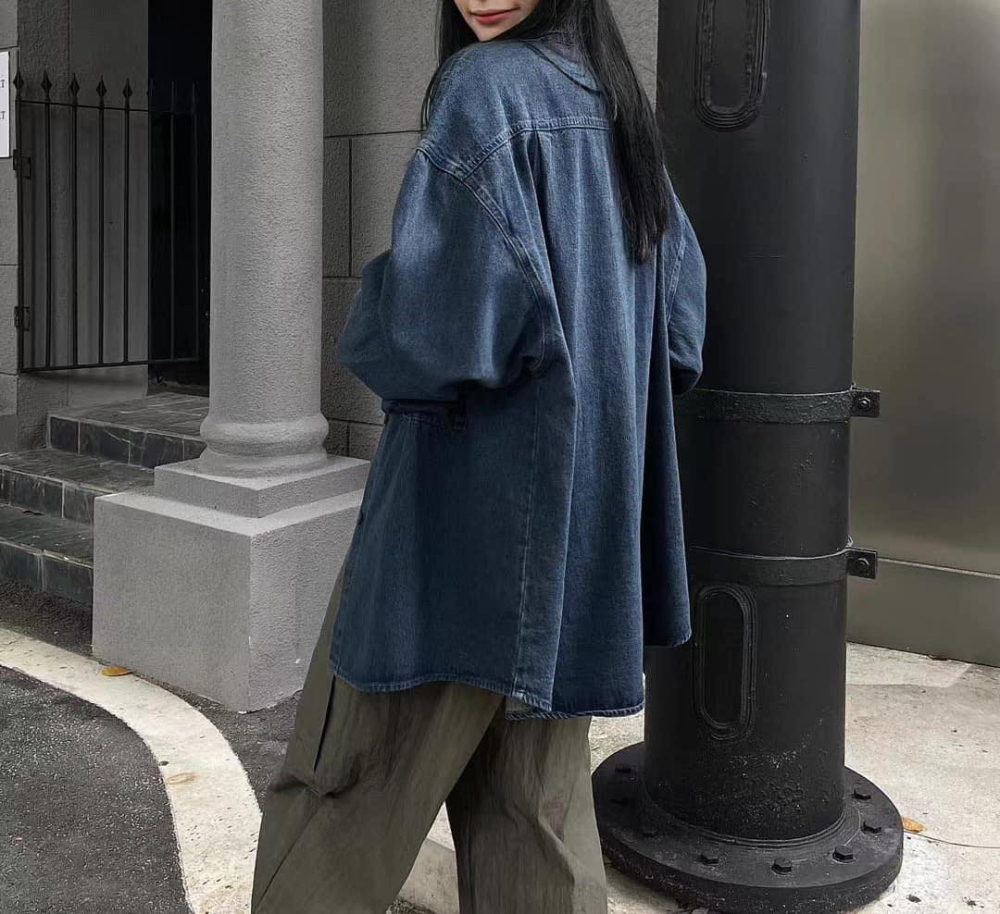 復古洗水丹寧襯衫
