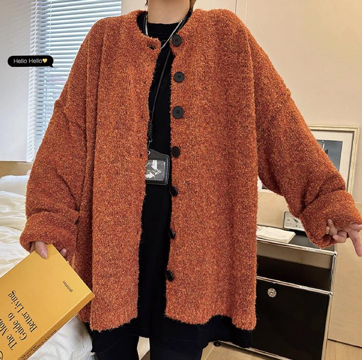 男女可穿Oversized 混色毛線針織軟Q外套