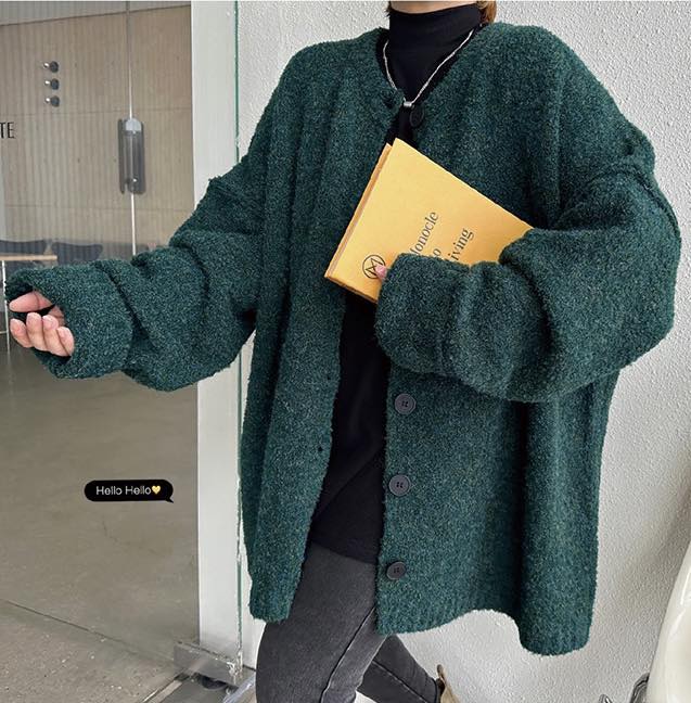 男女可穿Oversized 混色毛線針織軟Q外套