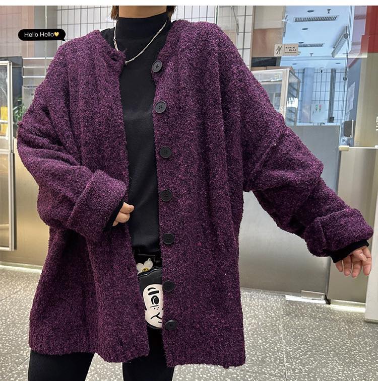 男女可穿Oversized 混色毛線針織軟Q外套