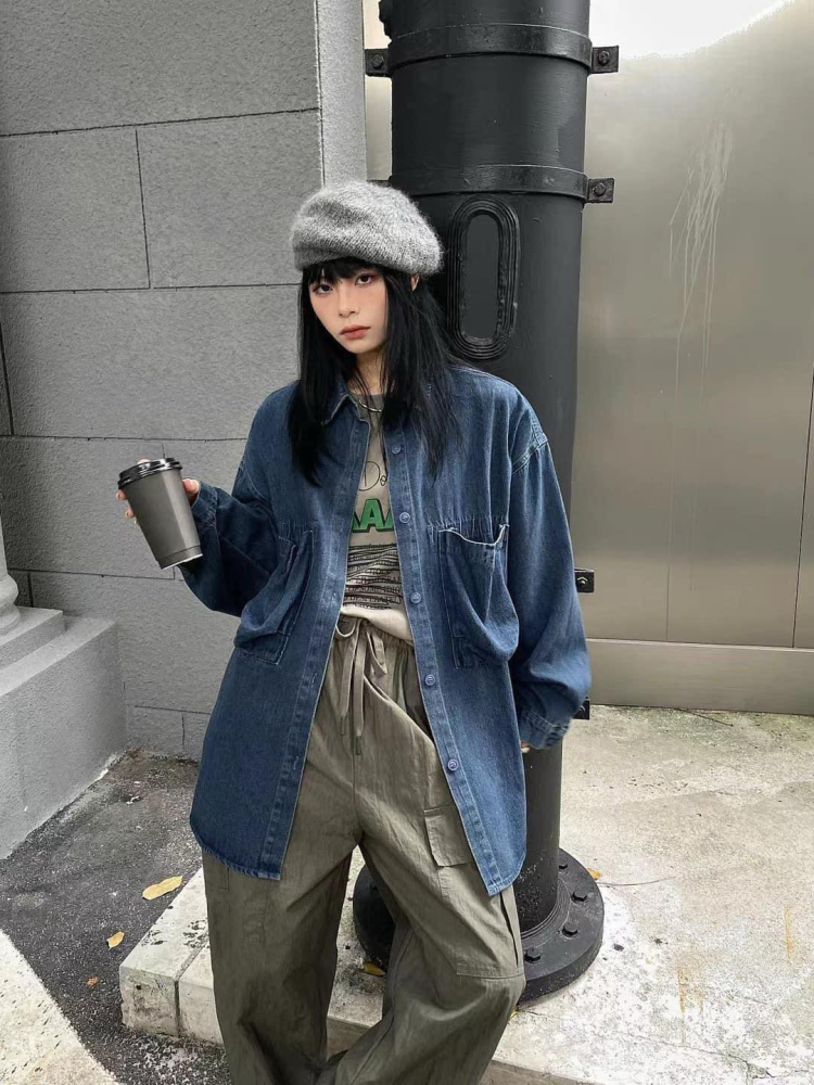 復古洗水丹寧襯衫