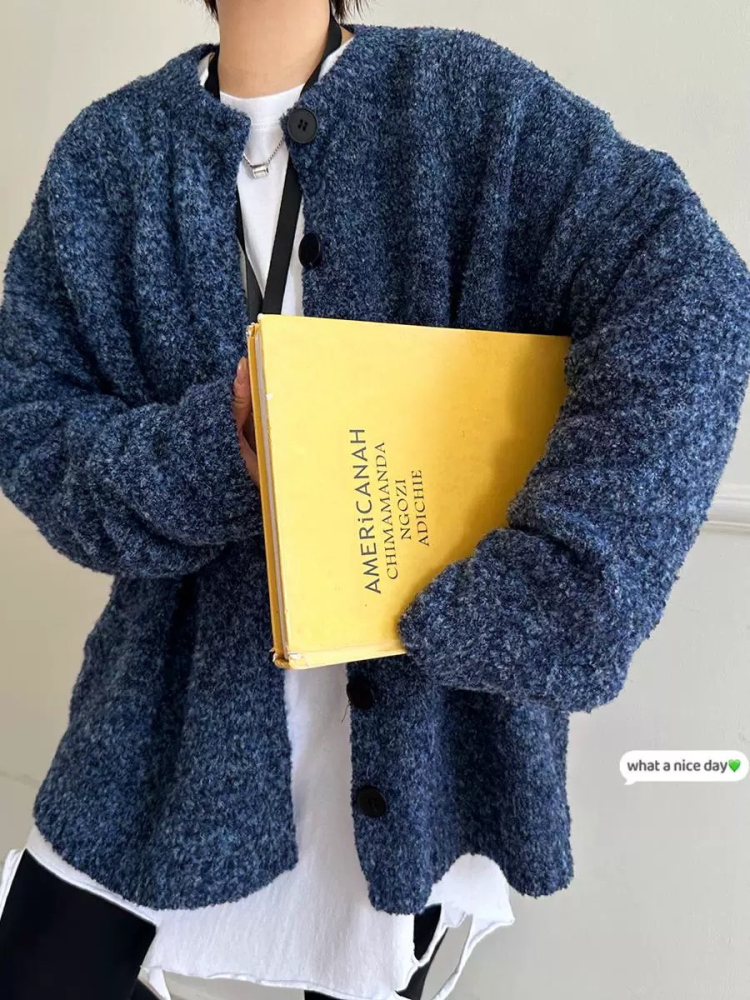 男女可穿Oversized 混色毛線針織軟Q外套