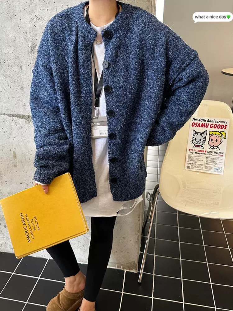 男女可穿Oversized 混色毛線針織軟Q外套