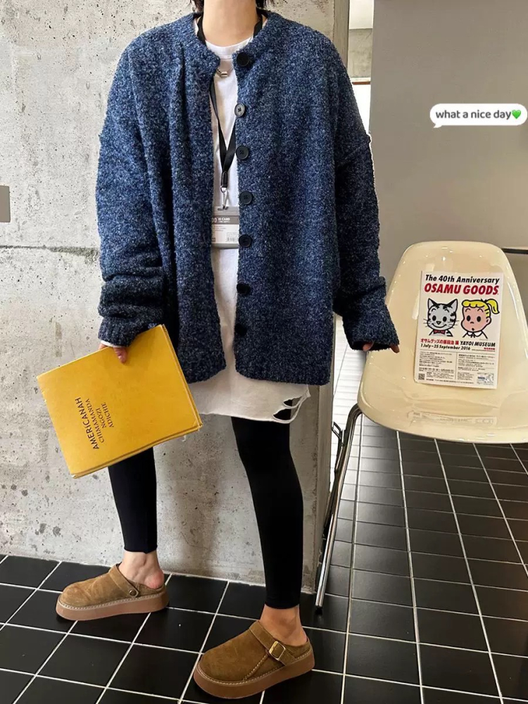 男女可穿Oversized 混色毛線針織軟Q外套