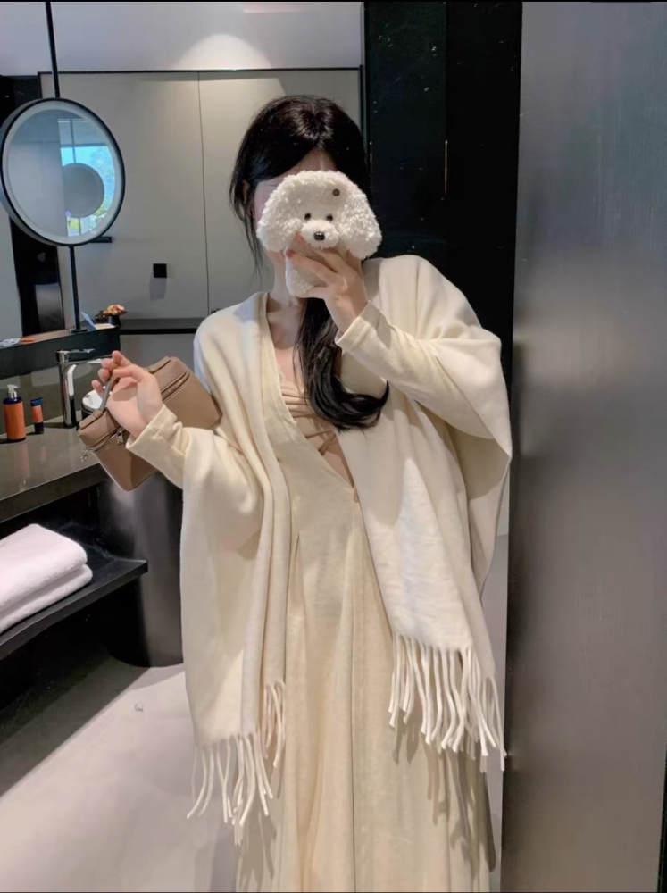 素面羊绒羊毛多色流蘇大披肩圍巾