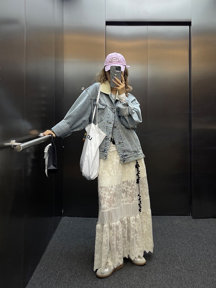 法式浪漫慵懶性格蕾絲拼接半身裙