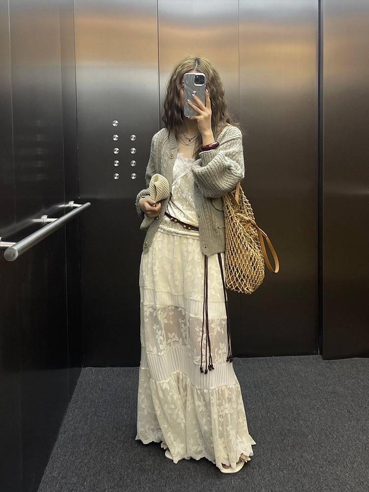 法式浪漫慵懶性格蕾絲拼接半身裙