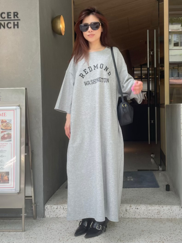 夏日遮肉神器寬鬆印花長款連身洋裝