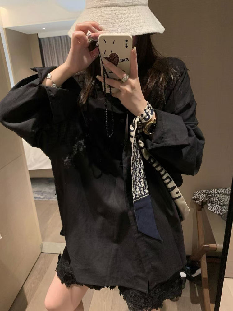水溶蕾絲亞麻襯衫加亞麻短褲兩件套組