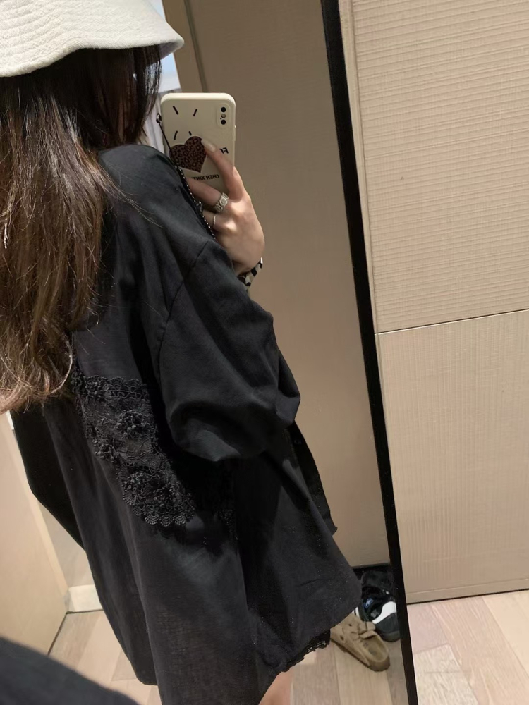 水溶蕾絲亞麻襯衫加亞麻短褲兩件套組