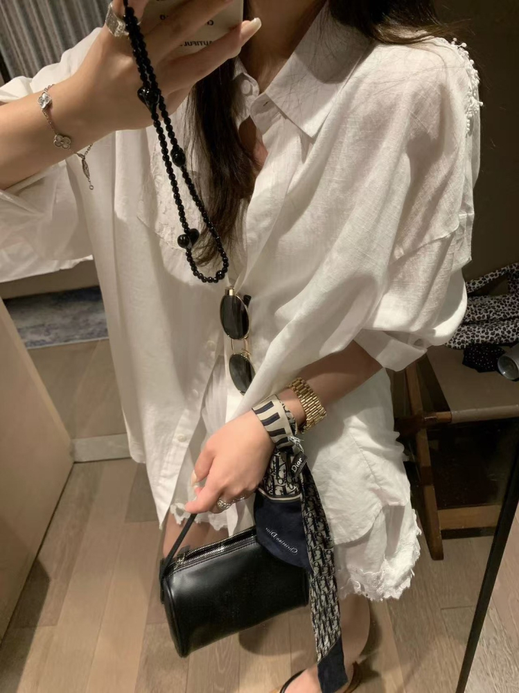 水溶蕾絲亞麻襯衫加亞麻短褲兩件套組