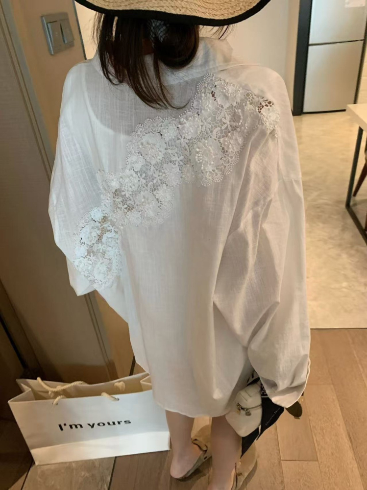 水溶蕾絲亞麻襯衫加亞麻短褲兩件套組