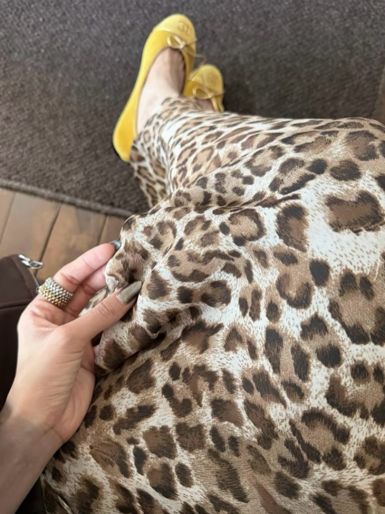 絕美設計豹紋包容性修身性感半身中長裙