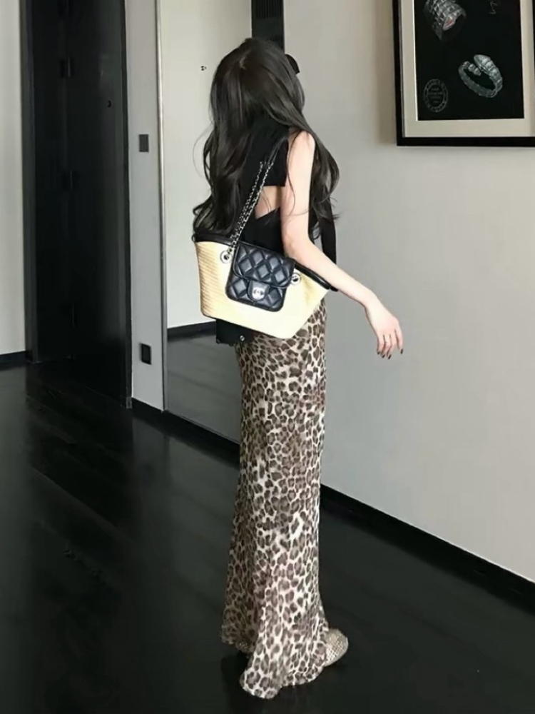 絕美設計豹紋包容性修身性感半身中長裙