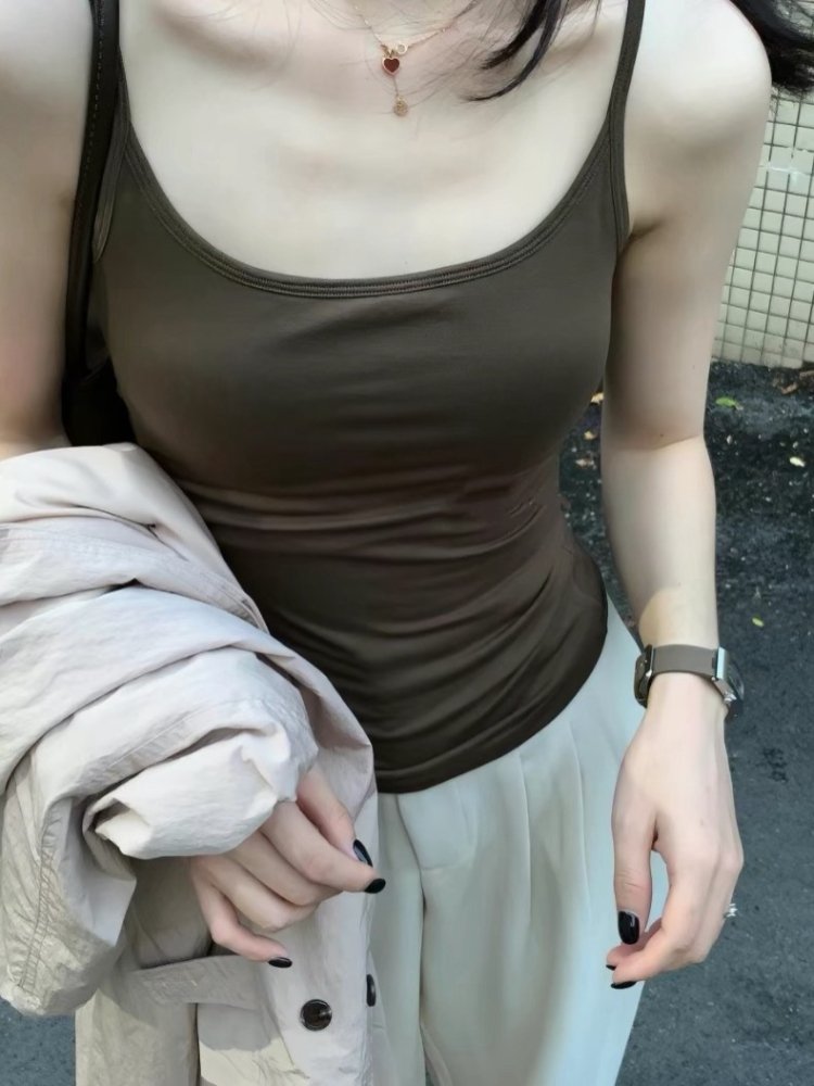 細帶平口款~親膚露背夏日百搭帶罩杯背心