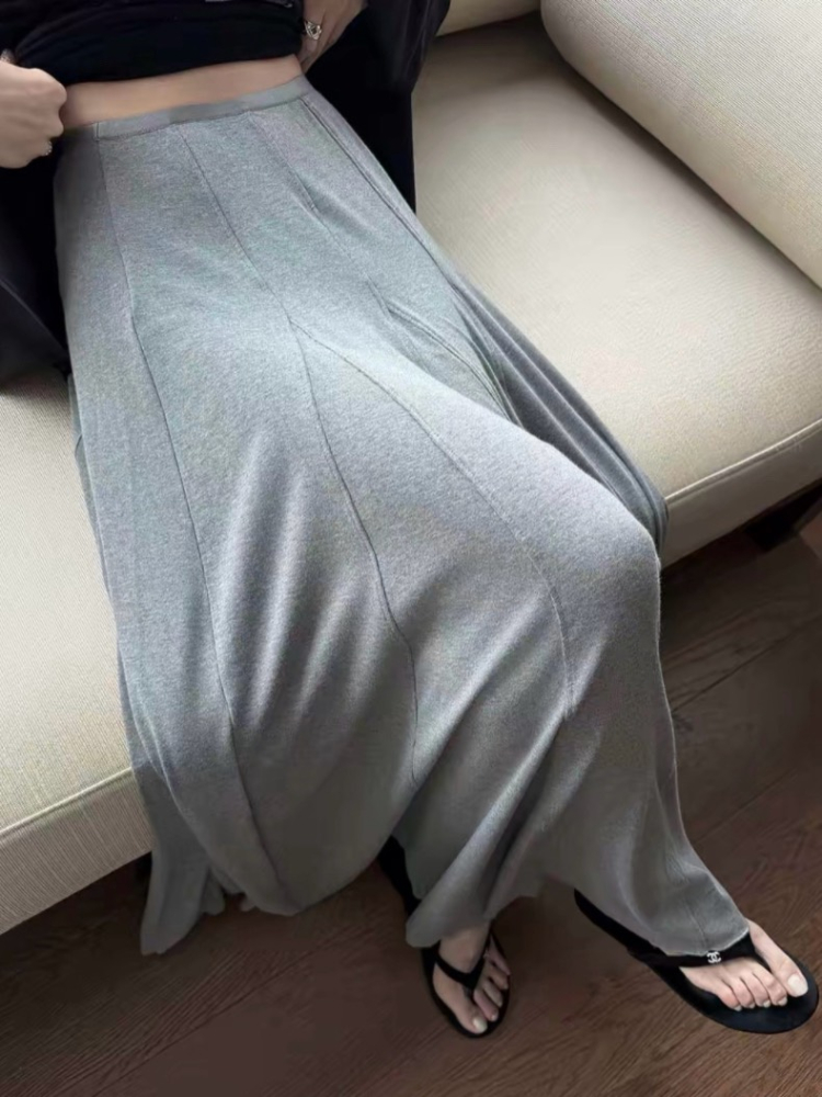 闆娘推薦極簡慵感大裙 擺拼接拖地半身裙長裙