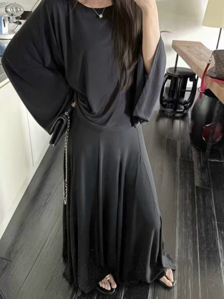 闆娘推薦極簡慵感大裙 擺拼接拖地半身裙長裙