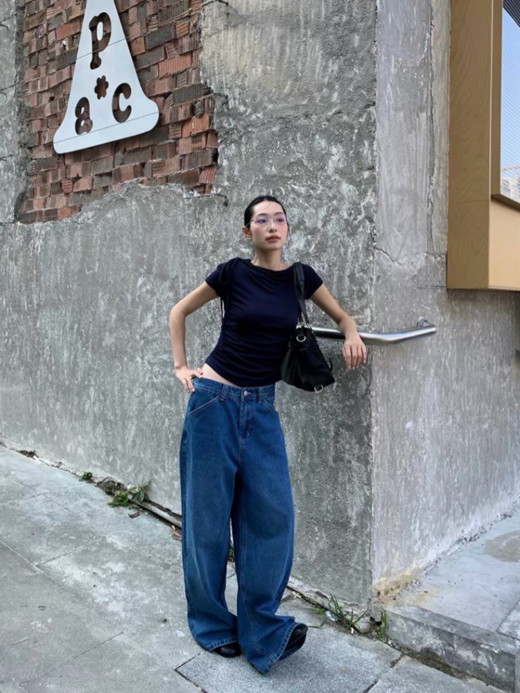 復古舊感慵懶風牛仔褲