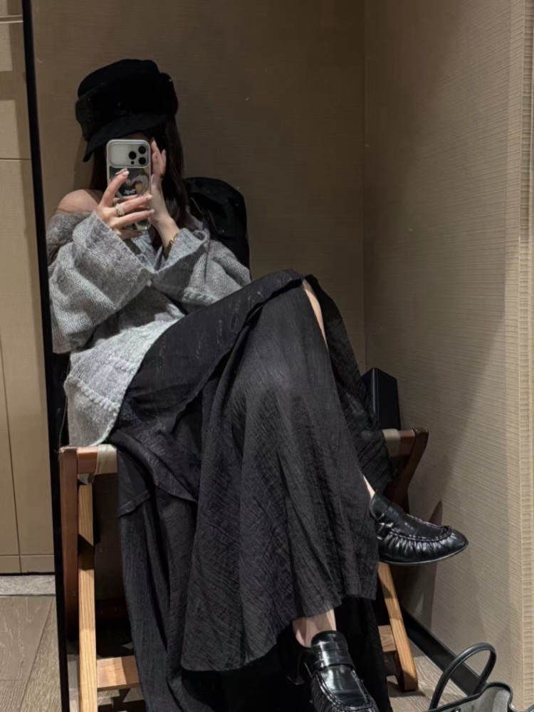 Sha.不規則拼接層次感顯瘦高腰半身裙紗