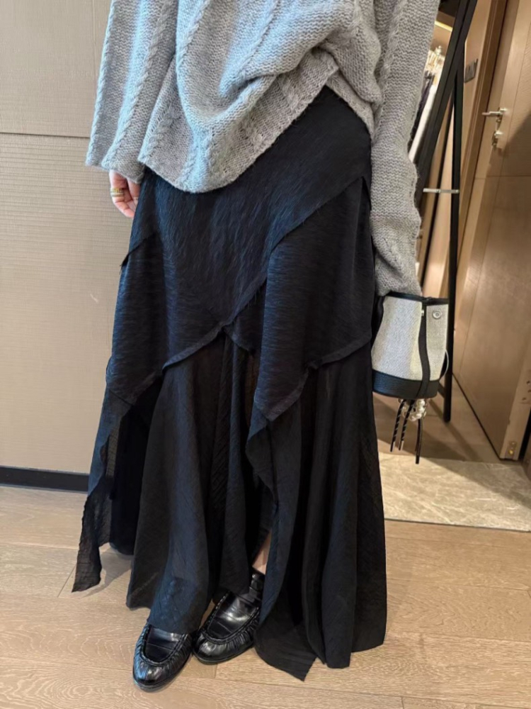 Sha.不規則拼接層次感顯瘦高腰半身裙紗