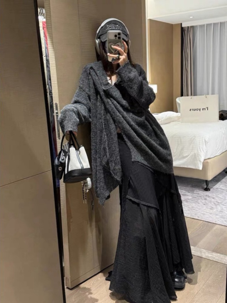 Sha.不規則拼接層次感顯瘦高腰半身裙紗