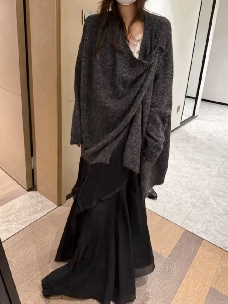 Sha.不規則拼接層次感顯瘦高腰半身裙紗