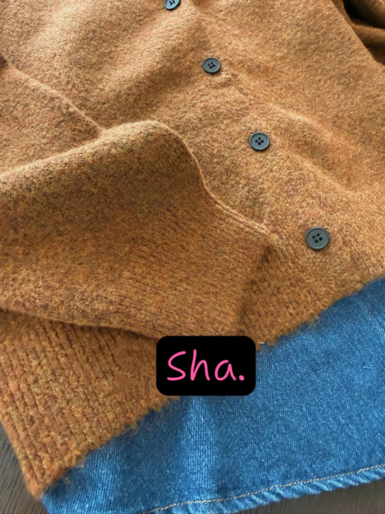 Sha 假兩件翻領針織拼接毛衣上衣
