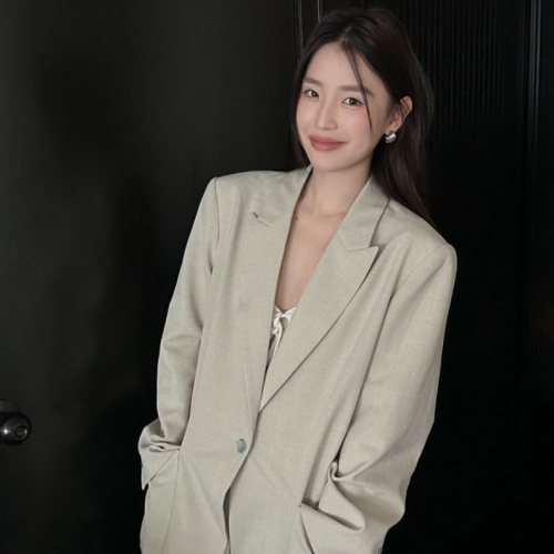 大口袋寬鬆休閒風廓形一粒扣長袖休閒西裝外套